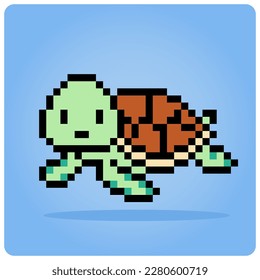 8 bit pixel of turtle. Pixel animals for game assets and cross stitch patterns in vector illustrations.