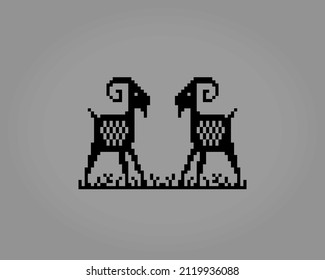 8 bit Pixel of twin goat. Animal pixel in vector Illustration.