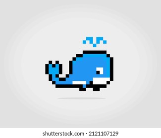 8 bit pixel of whale. Animals pixel in Vector Illustrations for Game Assets or Cross Stitch Patterns