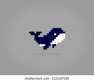 8 bit pixel of whale. Animals pixel in Vector Illustrations for Game Assets or Cross Stitch Patterns
