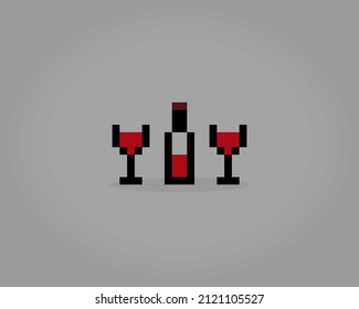 8 bit pixel of wine. Drink pixels in Vector Illustrations for Game Assets or Cross Stitch Patterns