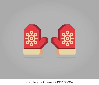 8 bit pixel winter gloves in Vector Illustrations for Game Assets or Cross Stitch Patterns