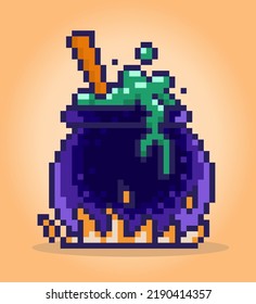 8 bit pixel witch potions. Medicine for game assets and cross stitch patterns in vector illustrations.