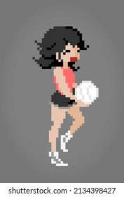 8 Bit des weiblichen Pixelzeichens. Pixel Beachvolleyball in Vektorgrafiken für Spiele oder Kreuzstich-Muster.