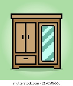 ropas de madera de 8 bits en ilustraciones vectoriales para activos de juego. imagen de píxeles de armario.