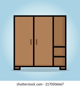 8 bit pixel wood clothes in vector illustrations for game assets. wardrobe pixel art.
