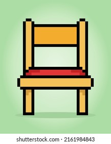 8 bit pixel wooden chair in vector illustration for game assets.