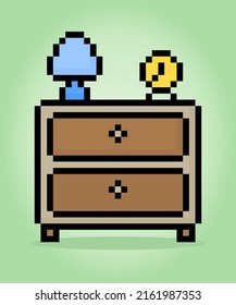 8 bit pixel wooden desk in vector illustration for game assets.