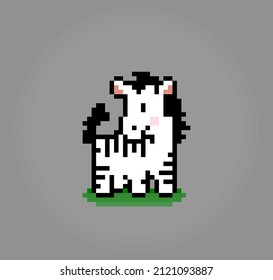 8 bit pixel of zebra. Animals pixel in vector illustrations for game assets or cross stitch pattern
