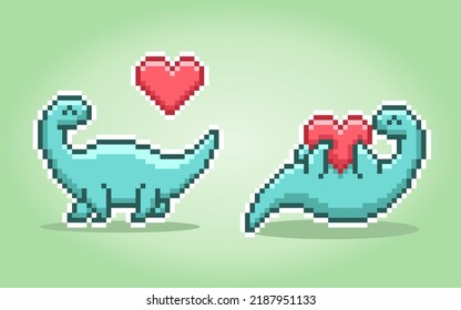 8 Bit Pixels Dinosaur Brontosaurus. Animals In Vector Illustrations For Cross Stitch Patterns.