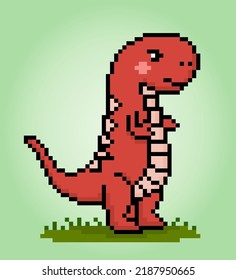 8 bit pixels dinosaur T rex. Animals in vector illustrations for Cross Stitch patterns.