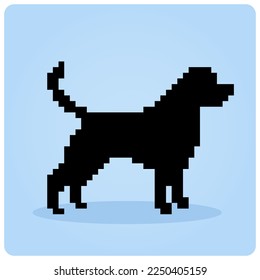 8 bit pixels dog silhouette. Animal pixels for asset games or Cross Stitch patterns in vector illustrations.