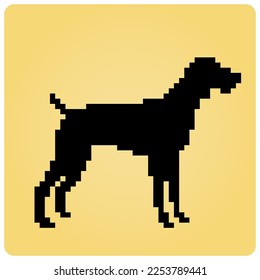 8 bit pixels dog silhouette. Animal pixels for asset games or Cross Stitch patterns in vector illustrations.