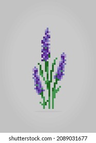 8 bit pixels of lavender flower. violet flowers for Cross Stitch patterns, in vector illustrations.