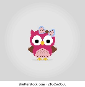 8 bit pixels owl. Animals for game assets and cross stitch patterns in vector illustrations.