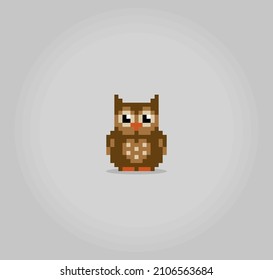 8 bit pixels owl. Animals for game assets and cross stitch patterns in vector illustrations.