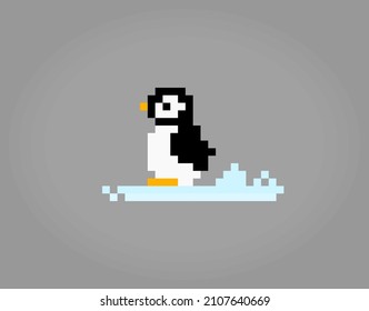 8 bit pixels penguin. Animals for game assets and cross stitch patterns in vector illustrations.