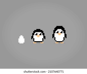 8 bit pixels penguin. Animals for game assets and cross stitch patterns in vector illustrations.