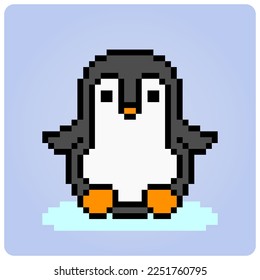 8 bit pixels penguin. Animals for game assets and cross stitch patterns in vector illustrations.