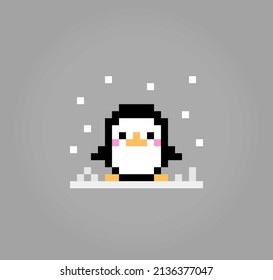 8 bit pixels penguin. Pixel Animals for game assets and cross stitch patterns in vector illustrations.