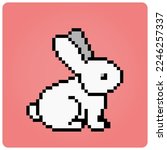 8 bit pixels rabbit. Animals for game assets and cross stitch patterns in vector illustrations.
