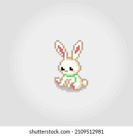 8 bit pixels rabbit. Animals for game assets and cross stitch patterns in vector illustrations.