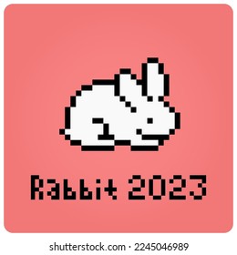 8 bit pixels rabbit. Animals for game assets and cross stitch patterns in vector illustrations.