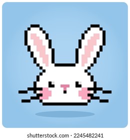 8 bit pixels rabbit. Animals for game assets and cross stitch patterns in vector illustrations.