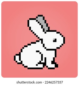 conejo de 8 bits píxeles. Animales para activos de juego y patrones de puntos cruzados en ilustraciones vectoriales.