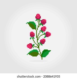 8 bit pixels of roses. Red flowers for Cross Stitch patterns, in vector illustrations.