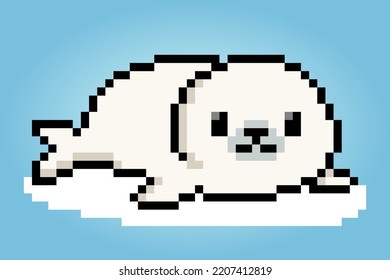 8 bit pixels of sea lion. Animal for asset games and Cross Stitch patterns in vector illustrations.