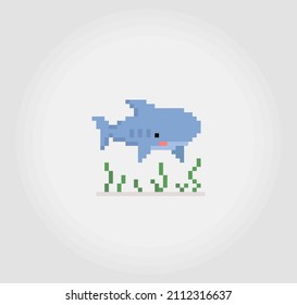 8 bit pixels of shark. Animal for asset games and Cross Stitch patterns in vector illustrations.