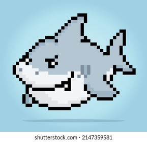 8 bit pixels of shark. Animal for asset games and Cross Stitch patterns in vector illustrations.