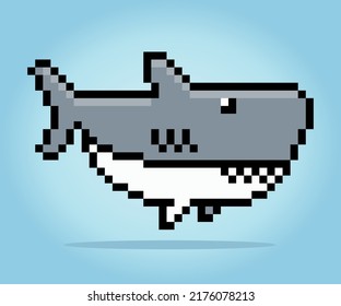 8 bit pixels of shark. Animal for asset games and Cross Stitch patterns in vector illustrations.