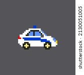 8 bit police car pixels. For game assets and Cross Stitch patterns in vector illustrations. Pixel art police car side view. Vector illustration. stock illustration