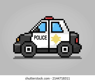 8 bit police car pixels. For game assets and Cross Stitch patterns in vector illustrations.