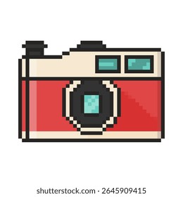Ícone de câmera retrô de 8 bits. Objeto Pixel art. Antigo gráfico de jogo vintage escola.