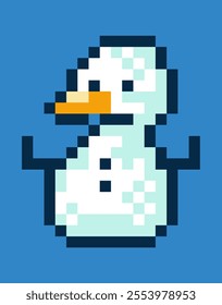 8 bit retro style decorated snowman festive pixel icon perfect for your Christmas themed projects. Holiday designs, greeting cards, or digital illustrations that evoke the joy and magic of Christmas.