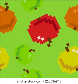 8 bit seamless pattern with apples. Perfect for fabric or paper.