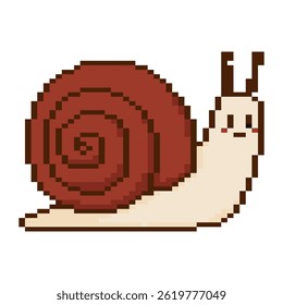 8 bit snail. Pixel art object. Old school vintage game graphic.