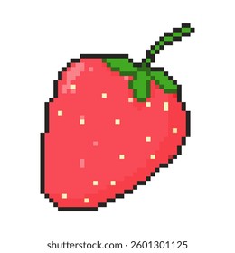 8 bit strawberry icon. Pixel art object. Old school vintage game graphics