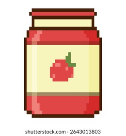 8 bit strawberry jam. Pixel art object. Old school computer graphic style