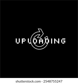 8 bit text uploading button logo design upload 8-bit pixel art for games.