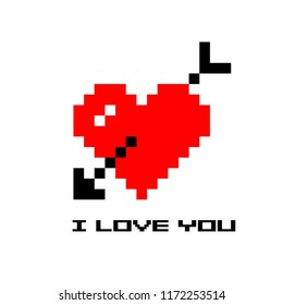 8 bit valentine heart in pixel art style