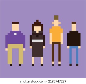 8 bit vector characters. Isolated background. Old school game art