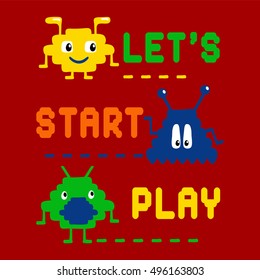 8 bit video game illustration. Artwork design for children. 