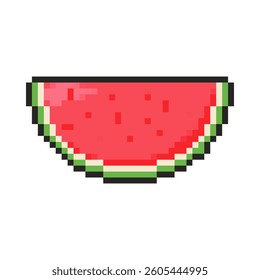 8 bit watermelon icon. Pixel art object. Retro 80s,90s video game graphics