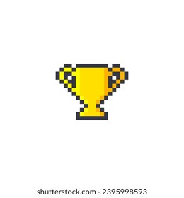 8 bit winner cups. gold, cup. Vector illustration. cartoon drawing. White background. Isolated object. Pixel golden trophy, the winner trophy cup pixel art. 8 bit pixel sports cup.