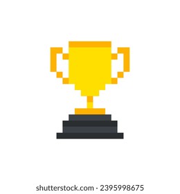 8 bit winner cups. gold, cup. Vector illustration. cartoon drawing. White background. Isolated object. Pixel golden trophy, the winner trophy cup pixel art. 8 bit pixel sports cup.