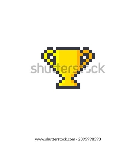 8 bit winner cups. gold, cup. Vector illustration. cartoon drawing. White background. Isolated object. Pixel golden trophy, the winner trophy cup pixel art. 8 bit pixel sports cup.